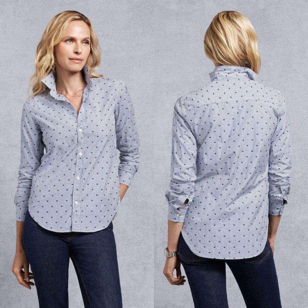 Frank & Eileen - Frank Button Down Shirt in Blue Stripe w/ Navy Hearts Sz Small